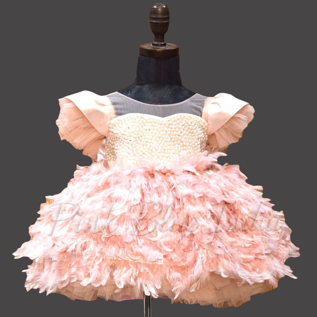 Baby Girls Peach Party Feather Dress, Birthday Dress