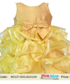 Indian Baby Girl Golden Layered Party Wear and Special Occasion Dress