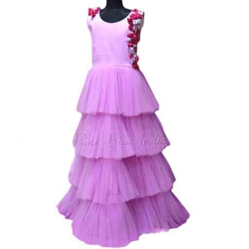 Lavender Tiered Gown Dress, Girls Tiered Evening party Dress