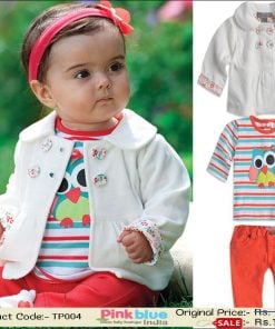 3 Piece Top, Jacket and Pant Set for Baby Girls in White and Orange