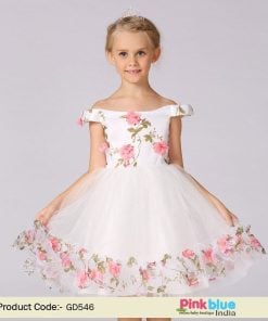 Baby Girl Off Shoulder Party Dress, Buy White Floral Party Frock Online