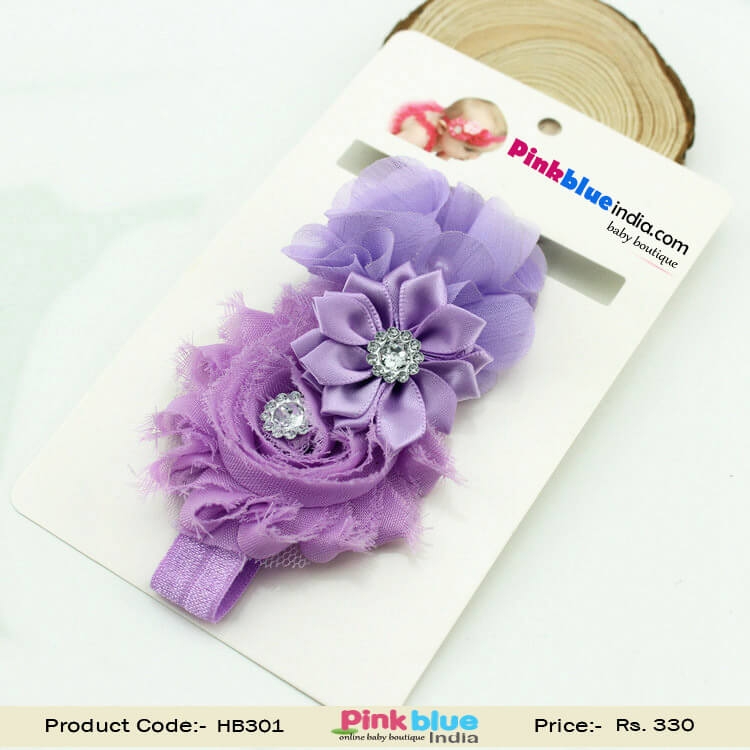 Gorgeous Infant Girl Net Headband with Three Lavender Flowers