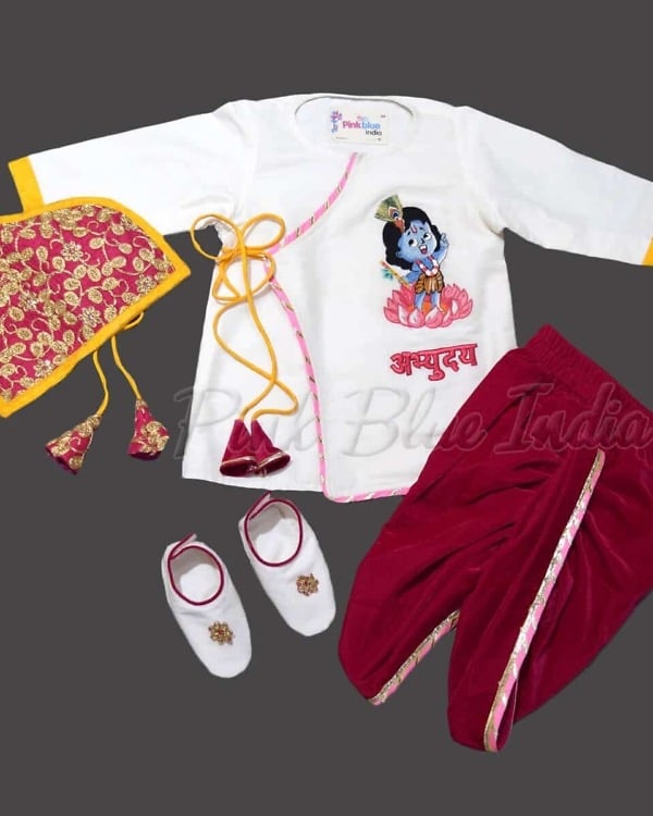 Baby Krishna Janmashtami Angrakha Dhoti Set with Mukut