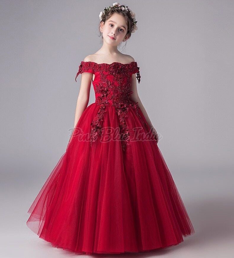 Red Jacquard Floral Printed Wedding | Birthday | Christmas Party Dress  Victorian Ball Gown