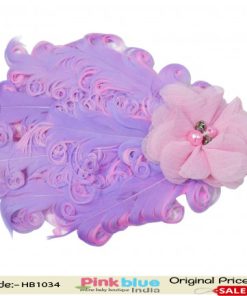 Baby Pink and Lavender Hair Band with Flower and Feathers Toddlers