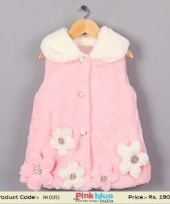 Baby Pink and White Fashionable Baby Girl Jacket with Flowers