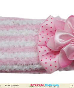 Baby Pink and White Hair Band for Toddlers in India with Satin Flower