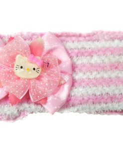 Attractive Baby Pink and White Hello Kitty Crochet Hair Band for Baby Girl