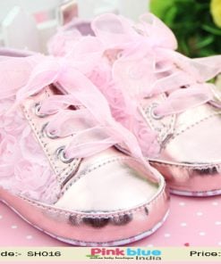 Fancy Designer Ross Pink Baby Shoes with Netted Laces