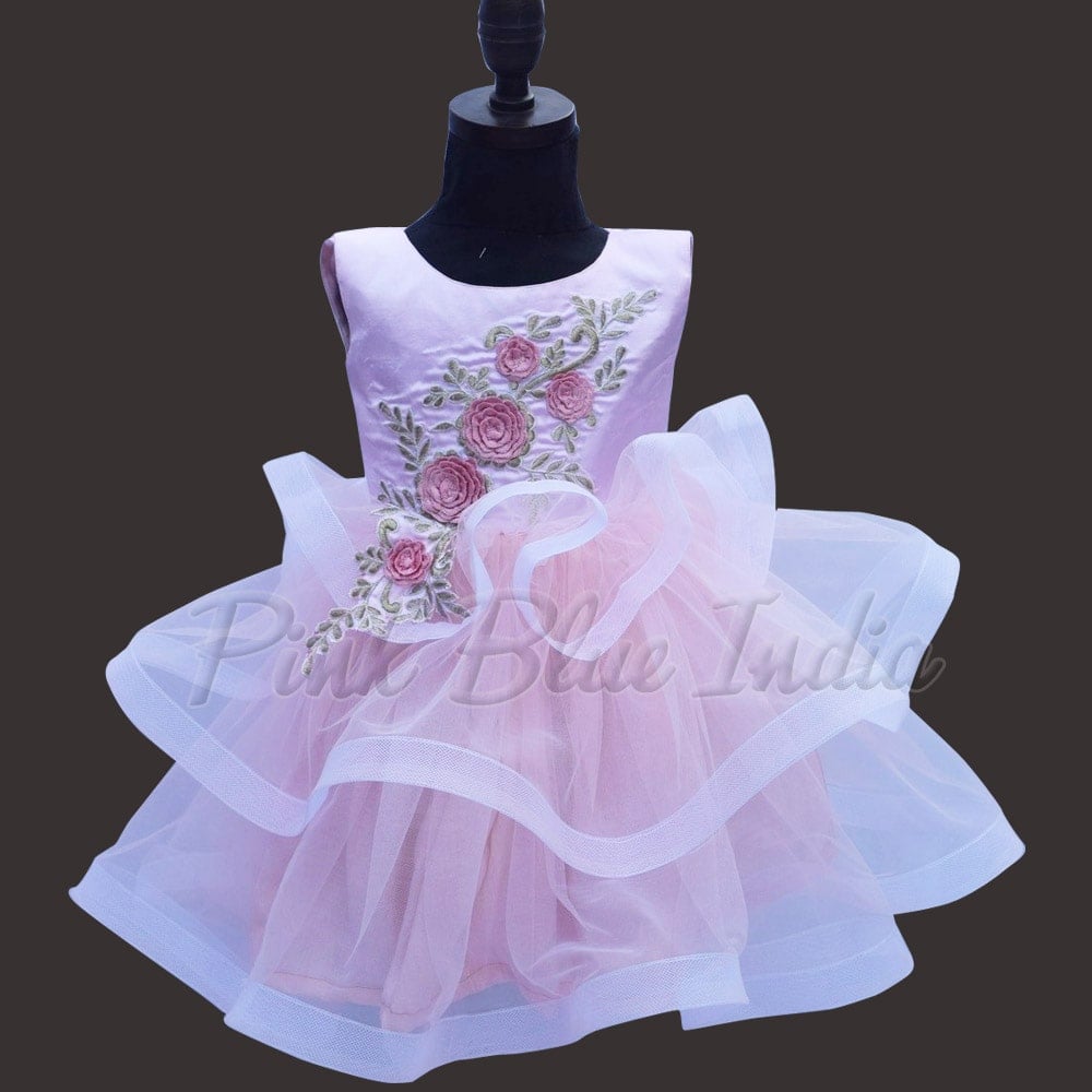 Baby Pink Gown, Pink Birthday Dress, Kids Wedding Party Gown India