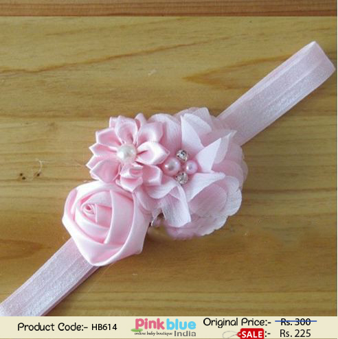 Shop Online Cute Infant Baby Pink Designer Flower Headband in India
