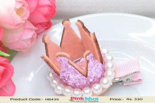 Baby Pink Fashion Hair Clip for Infants with Sparkling Tiara
