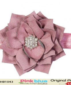 Baby Pink Hair Band for Princess with Diamond Embellished Flower
