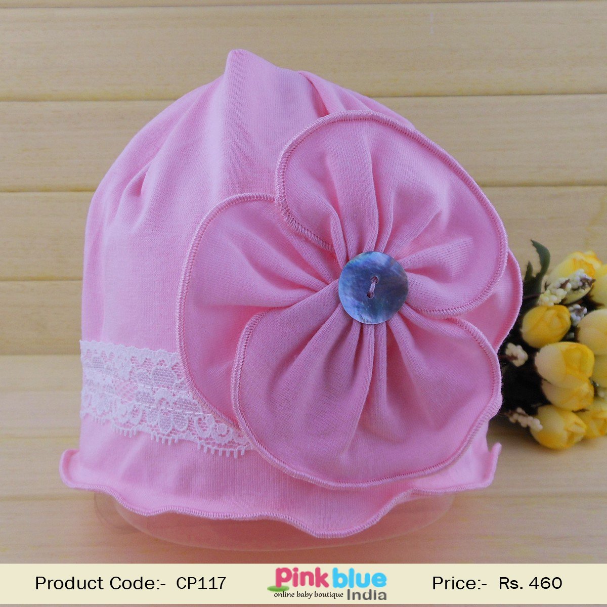 pink flower infant cap