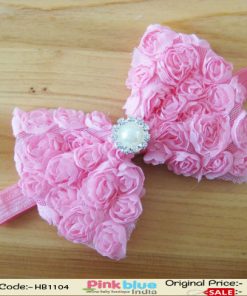 Baby Pink Kids Flower Bow Hair Accessory with Pearl Embellishment