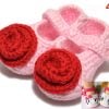 Baby Pink Knitted Woolen Pattern Toddler Girls Shoes with Red Flowers