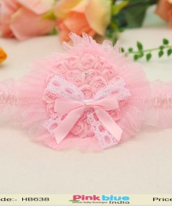 Baby Pink Net Hair Band for Infant Girls with Beautiful Floral Motif