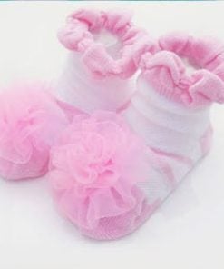 Gorgeous Baby Pink Non Slip Socks with Net Flowers for Kids