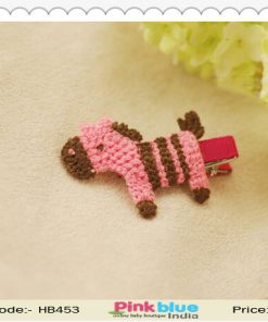 Red Hair Pin with Pink and Brown Horse Motif for Toddlers