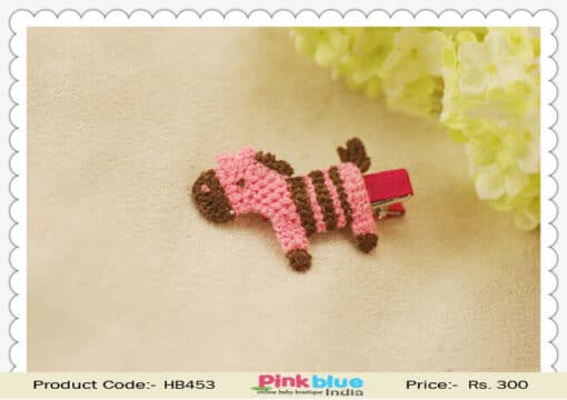 Red Hair Pin with Pink and Brown Horse Motif for Toddlers