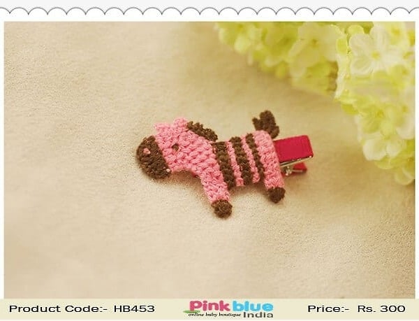 Red Hair Pin with Pink and Brown Horse Motif for Toddlers