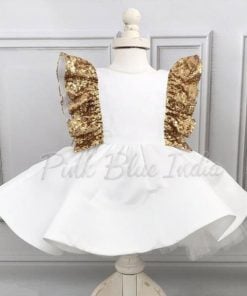 Silk Party Wear Kids Designer Dress, Indian Baby Girl Frock, White Baby Birthday Dress