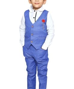 Baby, Toddlers Boys Birthday Party Suit, Blue Waistcoat, Pants white Shirt