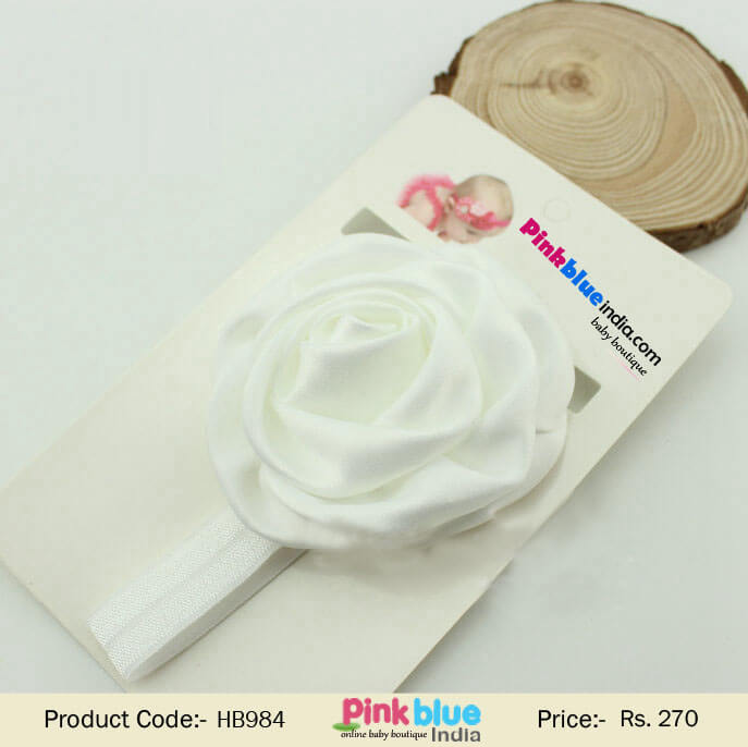 Designer White Rose Flower Headband for Toddler