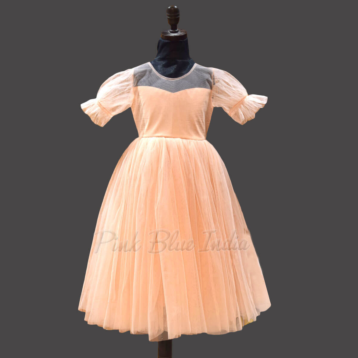 Peach Balloon Sleeve Dress Online