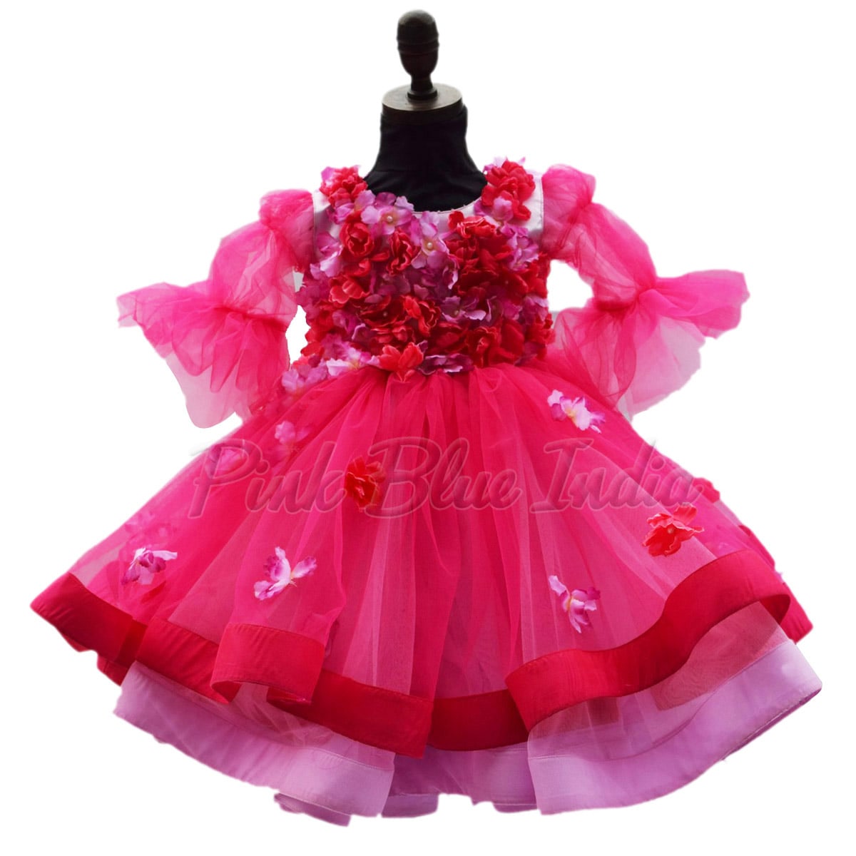 Girls Birthday Gown Online, Pink Layered party Dress Baby Girl Gown Online