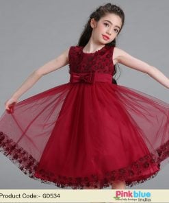 Maroon Baby Girl Party Wear Dress – Kids Occasion Wear knee length Dress