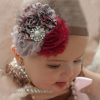 Beautiful Brown Hair Band for Baby Girls with Three Flowers and Embellishment