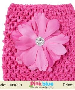 Stretchable Rose Pink Flower Headband for Kids