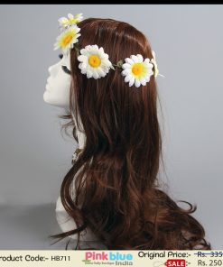 Beautiful Designer Tiara Headband with Big White Sunflowers for Baby Girls
