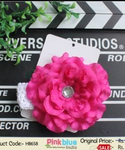Beautiful Floral White Crochet Hair Band in Pink for Baby Girls with Pink Flower