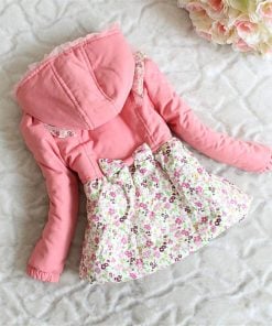 Posh Peach Toddler Jacket with Flower Print on White Base and Hood