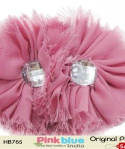 Beautiful Peach Pink Headband with Carnation Flowers with Diamonds for Infant Girls