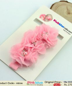 Beautiful Pink Floral Hair Band for Toddlers in India with Pearls and Diamonds