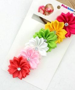 Beautiful Rainbow Colored Flower Hair Band for Infant Girls with Diamonds