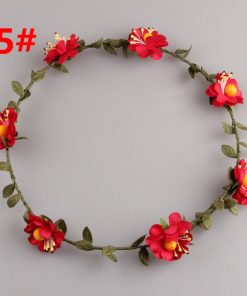 Beautiful Tiara Hair Band for Baby Girls with Red Flowers and Green Leaves