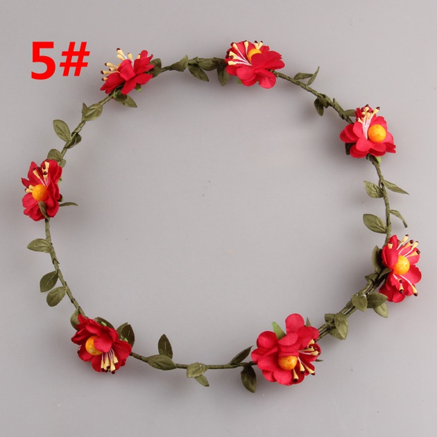 Beautiful Tiara Hair Band for Baby Girls with Red Flowers and Green Leaves