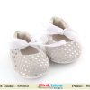 Designer Beige Birthday Baby Girl Shoes With Sparkling Sequins and White Bow