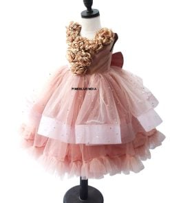 Beige Flower Girl Dress Online - Beige Party Wear Gown for Girls, Birthday Dress