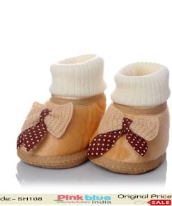 Shop Online Beige Leather Fashion Booties for Baby Boys with Bow