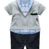 Little Boy One Piece Romper Sets with Attach T-shirt, Pant and Checks Shirt