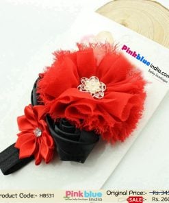 Shop Online Black and Red Hair Band With Beautiful Flowers and Roses for Baby Girls
