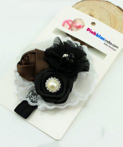Black and White Floral Net Headband for Indian Infants with Embellishments