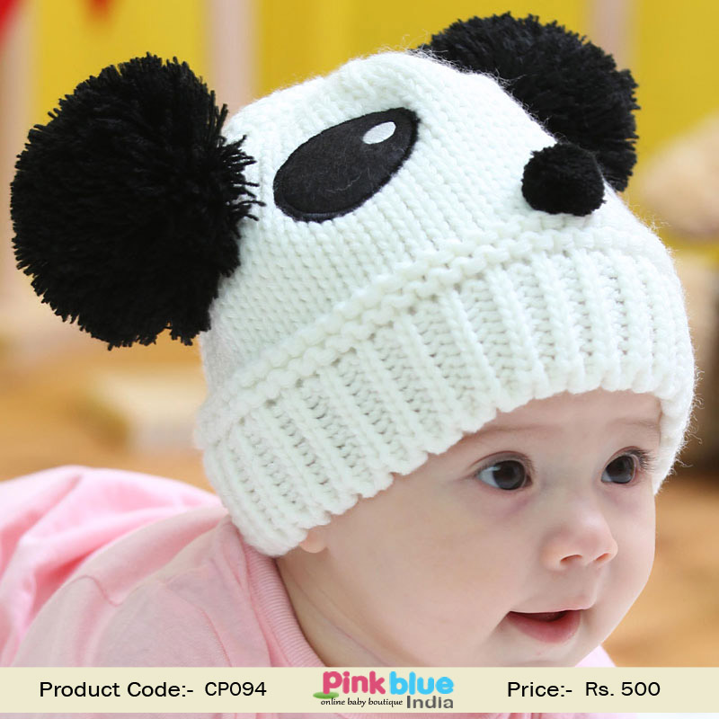 Beautiful Black and White Infant and Toddler Hat in Knitted Pattern