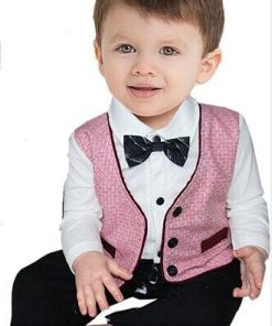 Stylish Black and White Infant Formal Romper With Pink Waist Coat
