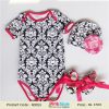 Beautiful Black and White Printed 3 Piece Baby Girl Romper Set